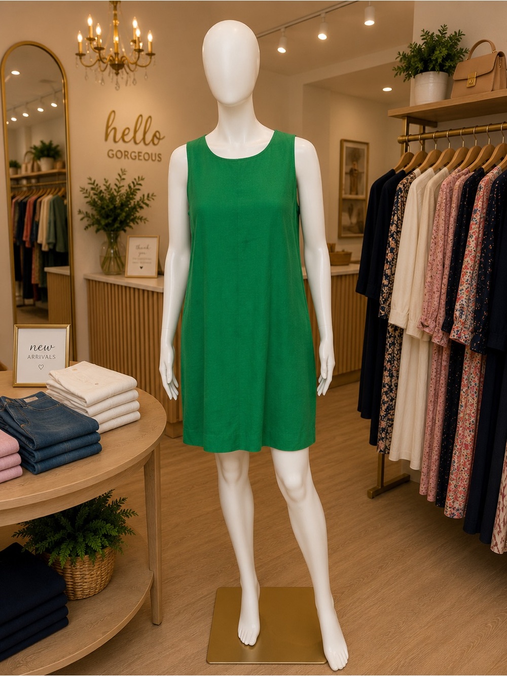 J. Crew Green Sleeveless Midi Shift Dress